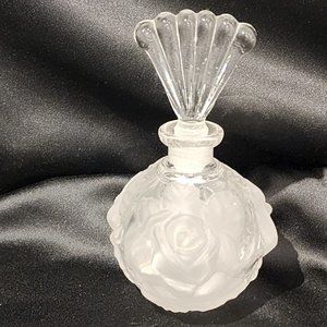 Vintage Frosted Rose Pattern Glass Perfume Bottle